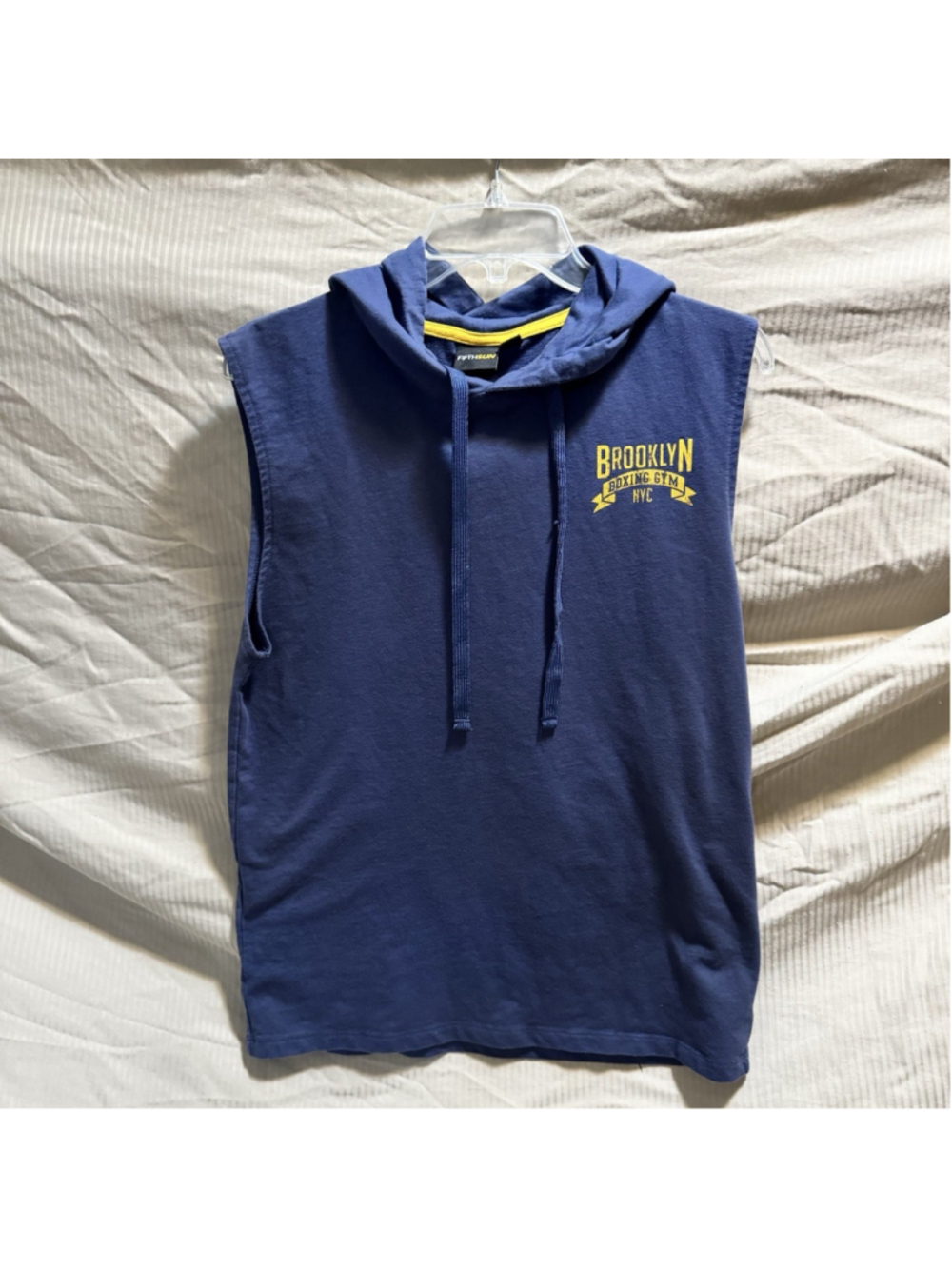 Fifth Sun Mens Brooklyn Boxing Gym NYC Sleeveless Hoodie Navy Blue Tiger Medium